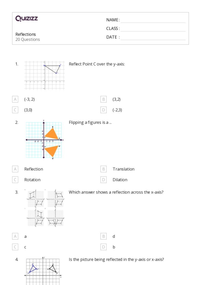 Describing Reflections worksheet for enhancing understanding of geometry concepts Eighth-grade geometry worksheet focusing on reflections in the coordinate plane