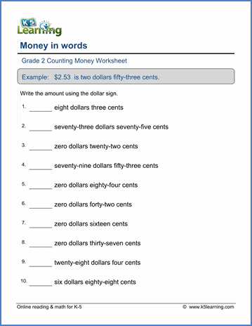 Second grade money terms worksheet focusing on currency and counting coins