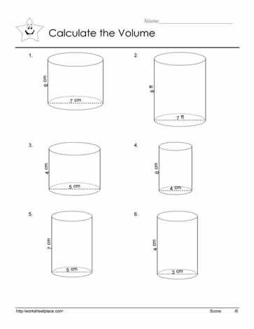 Eighth grade geometry worksheet featuring practice problems to calculate the volume of cylinders