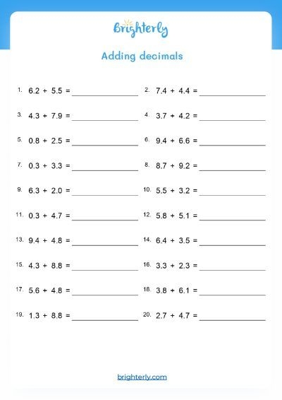Fifth grade math worksheet featuring practice problems for adding decimals up to the thousandths place
