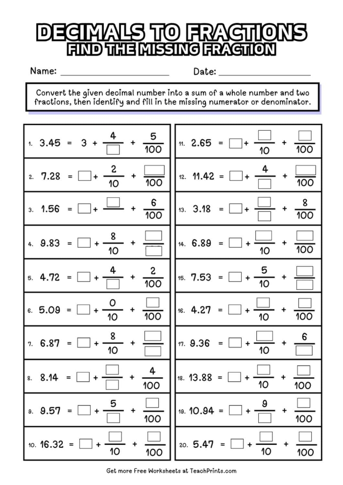 Decimals to Fractions worksheet for fourth graders focusing on selecting equivalent fractions. Educational activity image for practicing decimal to fraction conversions.