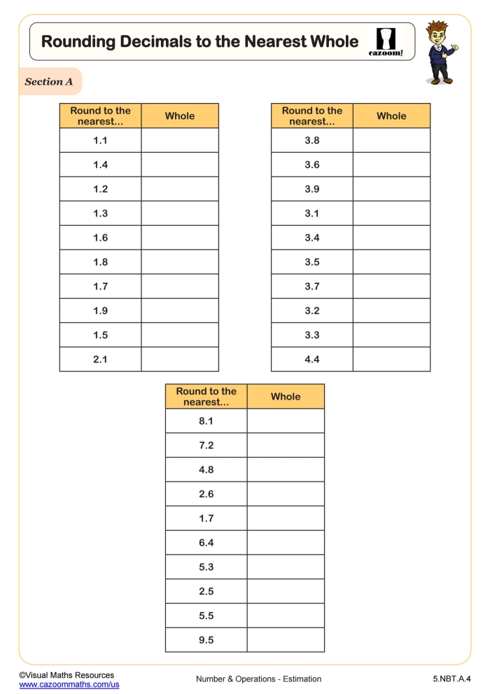 Rounding Decimals and Value Comparison Practice Worksheet 12 Fifth grade student completing a math worksheet on rounding decimals and comparing numerical values