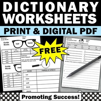 Second grade worksheet for practicing dictionary guide word matching and alphabetical ordering