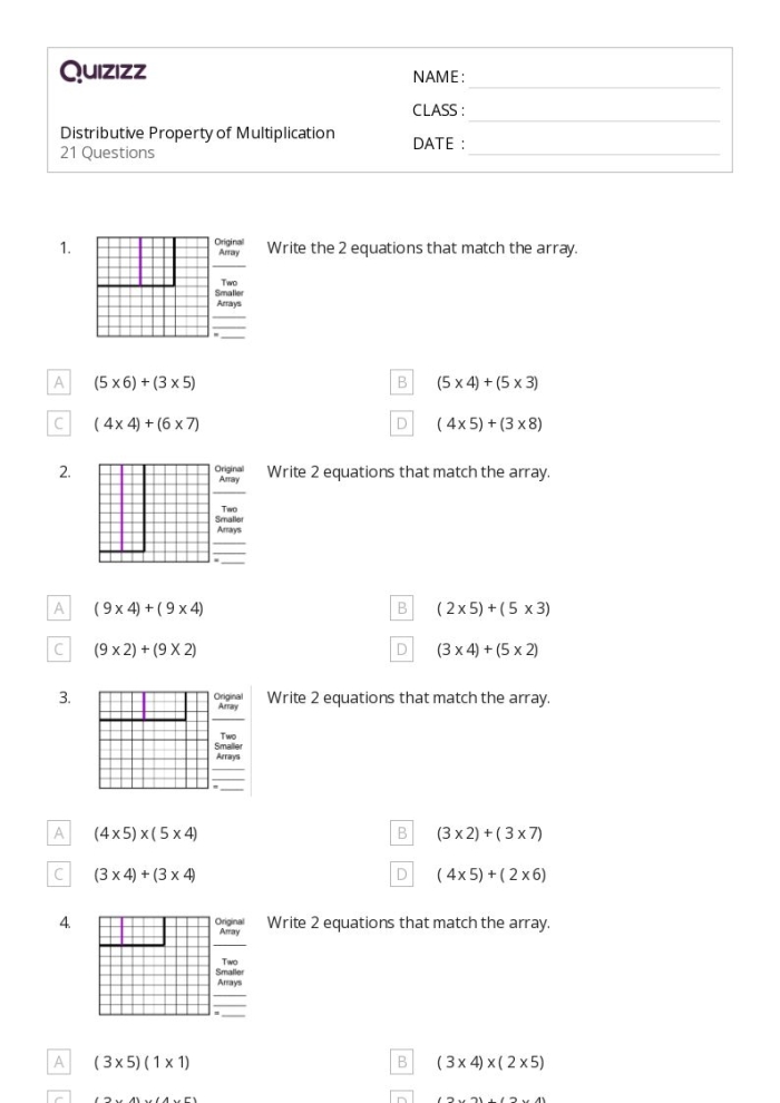 Distributive Property of Multiplication Worksheet for Grade 3 Students Image 6 Third grade student using a distributive property of multiplication worksheet to learn math