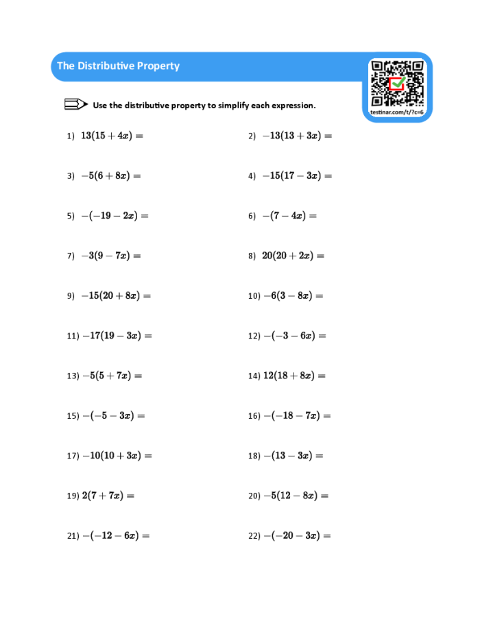Expanding Linear Expressions Using the Distributive Property Worksheet Practice Page 3 Seventh grade student solving math problems on an Expanding Linear Expressions Using the Distributive Property worksheet