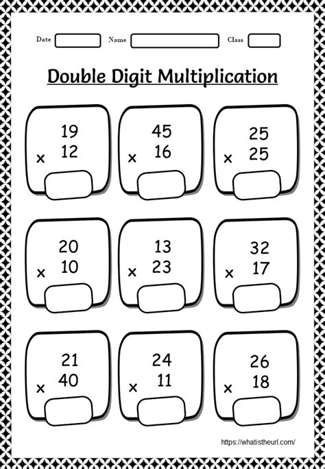 Double-digit multiplication practice worksheet 22 for elementary math learners Fourth grade student solving two-digit multiplication problems using traditional column method with step-by-step work shown