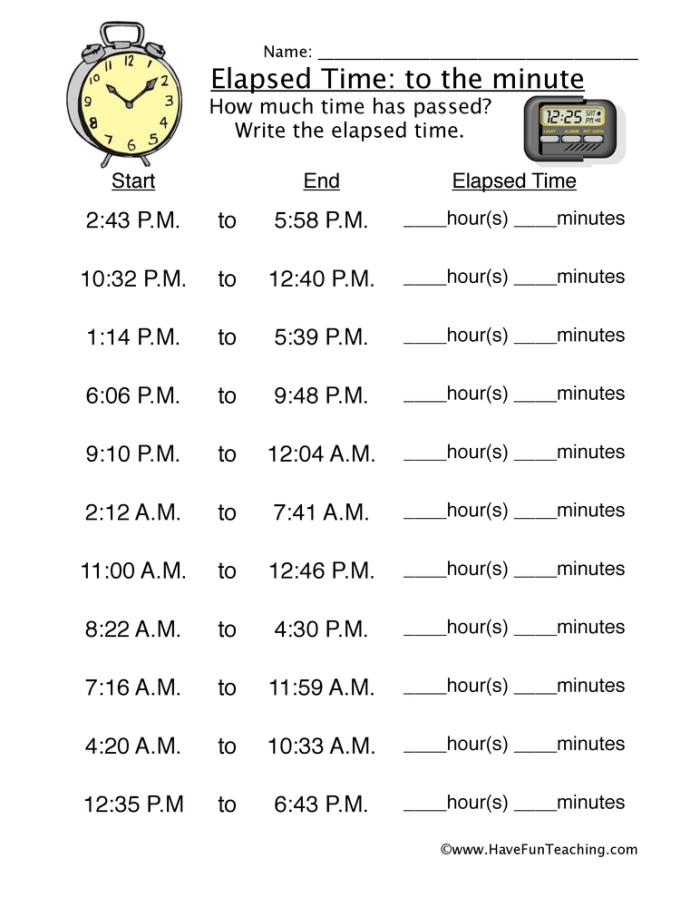 How Much Time Has Gone By? worksheet for life science activities Worksheet for calculating elapsed time for third graders