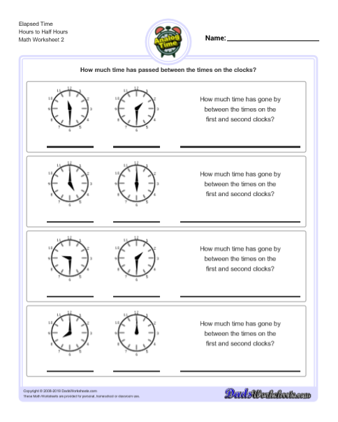 How Much Time Has Gone By? worksheet for Life Science Worksheet for calculating elapsed time for third graders