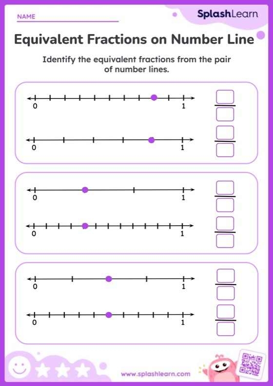 Fourth grade math worksheet showing colorful fraction models for practicing equivalent fractions identification