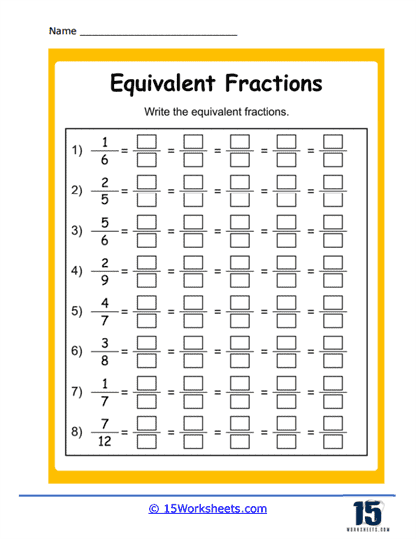 Finding Equivalent Fractions Worksheet for Third Grade Math Practice Third grade student completing a visual math worksheet on finding equivalent fractions