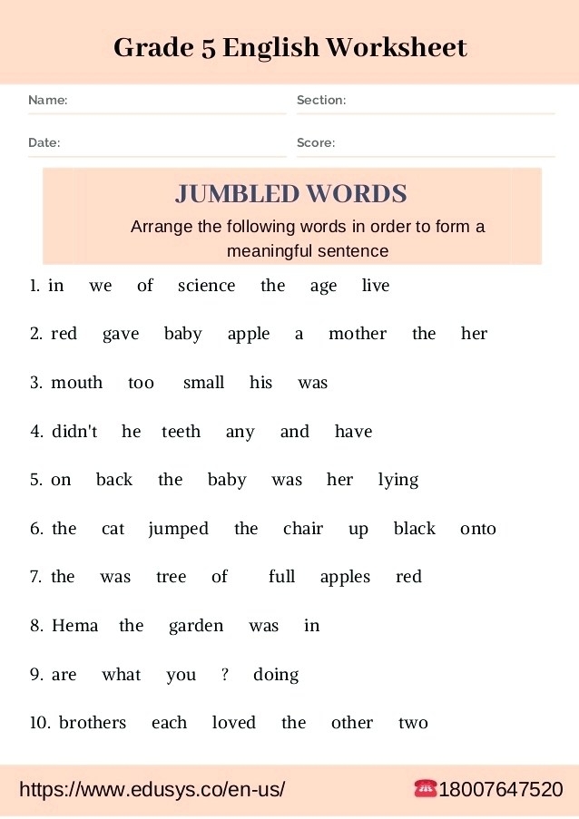 5th Grade Mixed Grammar Review worksheet for assessing grammar skills