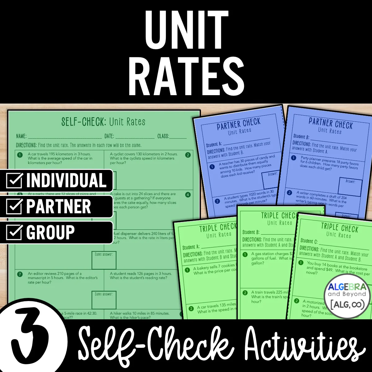Seventh grade students solving unit rate problems with fractions on a practice worksheet