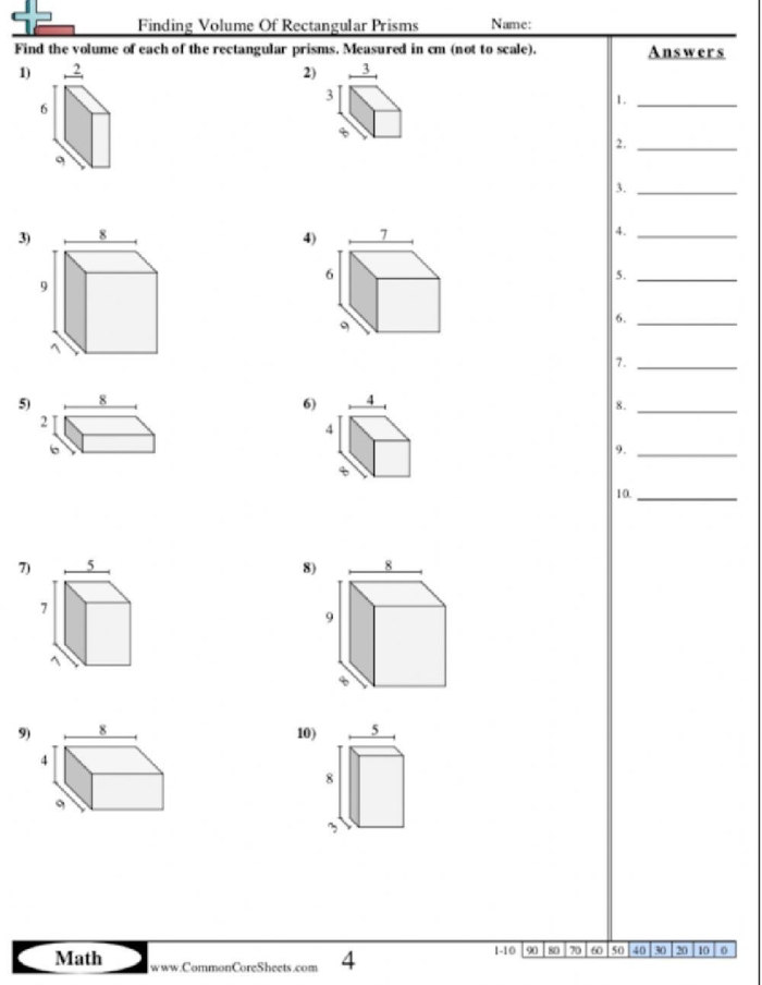 Image 12 showing practice exercises for calculating prism volume using fractional dimensions Sixth grade student solving volume problems for rectangular prisms with fraction measurements on a geometry worksheet