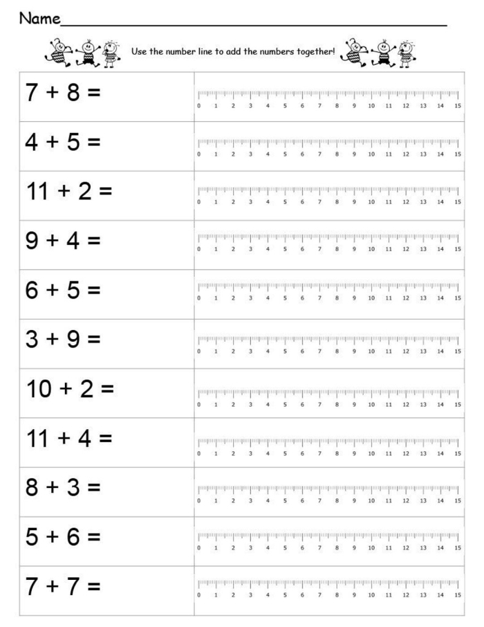 Fifth grade addition worksheet featuring a number line to solve a hidden math message with fractions and decimals