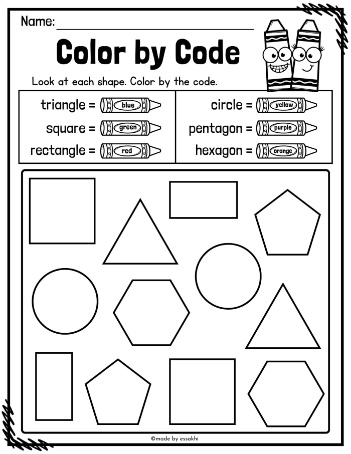 Colorful worksheet for first graders to match 2D and 3D shapes for geometry learning