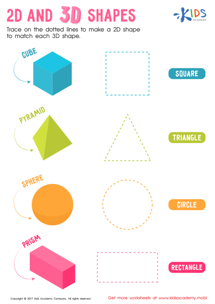 Worksheet featuring 2D and 3D shapes for first graders to enhance geometry skills