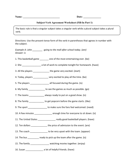 First grade student completing a subject-verb agreement grammar worksheet quiz