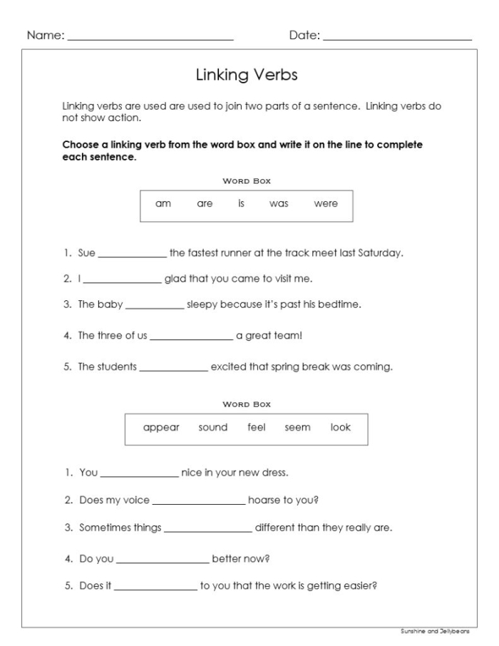 Helping vs Linking Verbs Worksheet Activity Number 25 Fourth grade students practicing grammar skills with a helping vs linking verbs worksheet