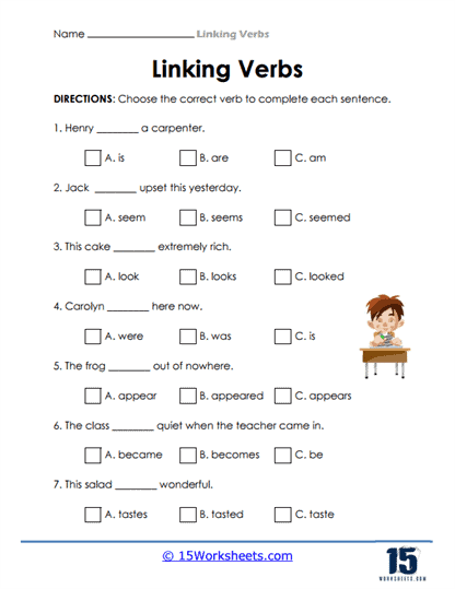 Helping vs Linking Verbs Fourth Grade Practice Worksheet 16 Fourth grade students completing a worksheet activity about distinguishing between helping and linking verbs