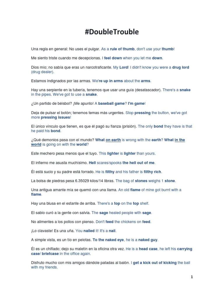 Double Trouble worksheet for fifth graders focusing on homonyms with similar sounds and appearances