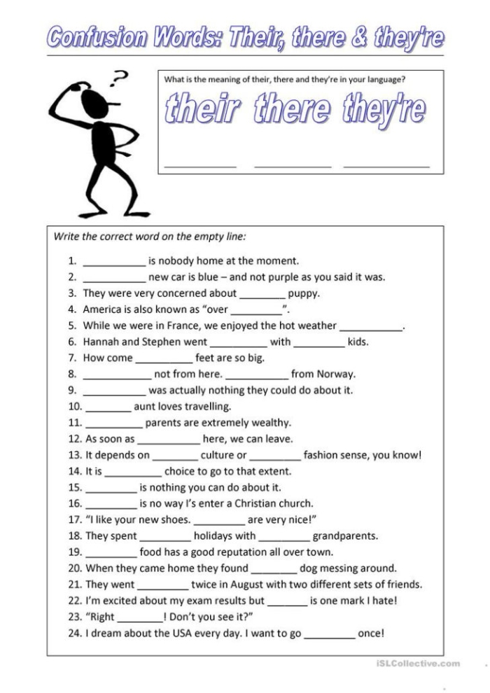 Educational resource focusing on place value and language skills for young learners Worksheet for understanding the differences between there, their, and they're for third graders