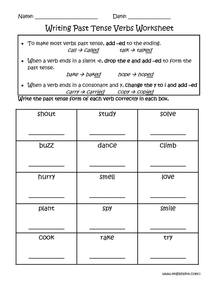 Worksheet featuring irregular past-tense verbs for third graders