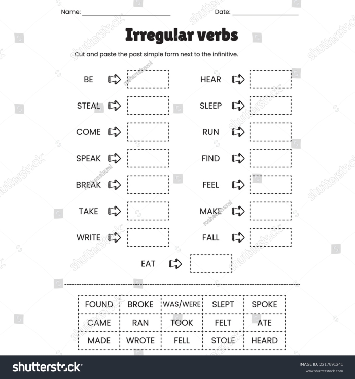 Irregular verbs worksheet designed for third graders to enhance grammar skills