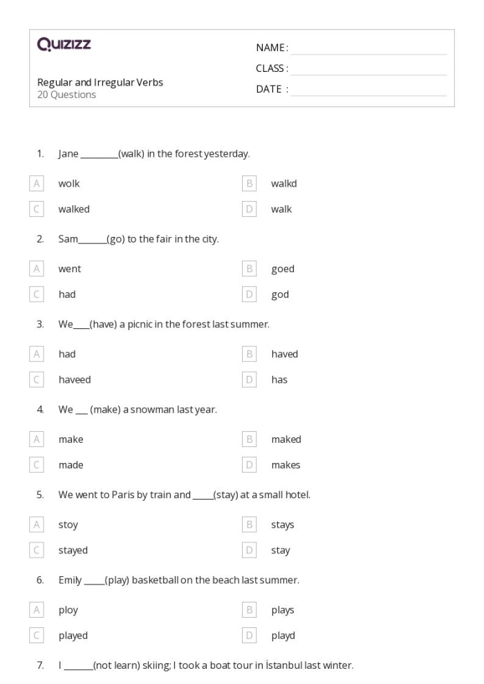 Third grade student practicing irregular verbs on an educational life science themed worksheet