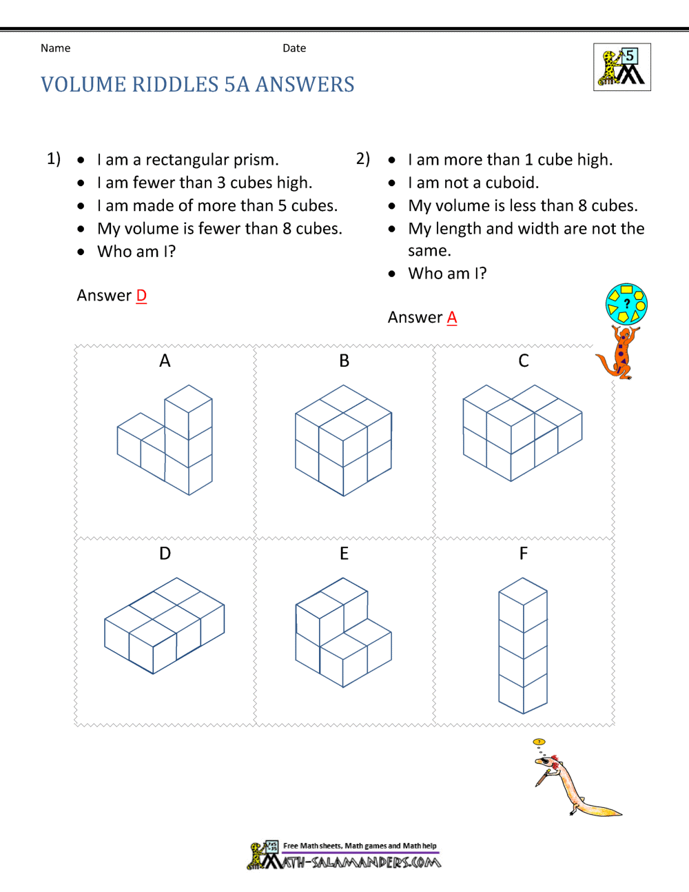 Worksheet featuring various irregular volume shapes for fifth graders