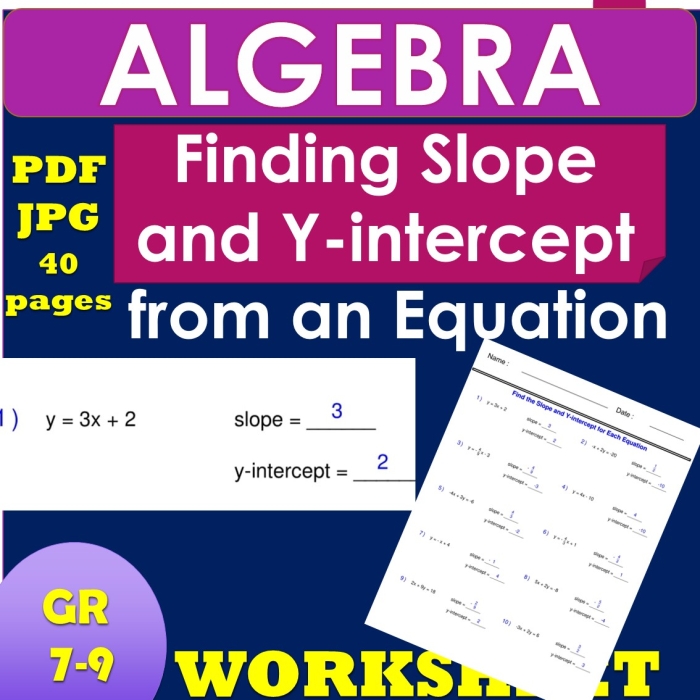 Worksheet for writing a linear equation using the y-intercept and a point in slope-intercept form