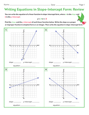 Eighth grade student completing a worksheet on writing linear equations in slope-intercept form from graphs and tables