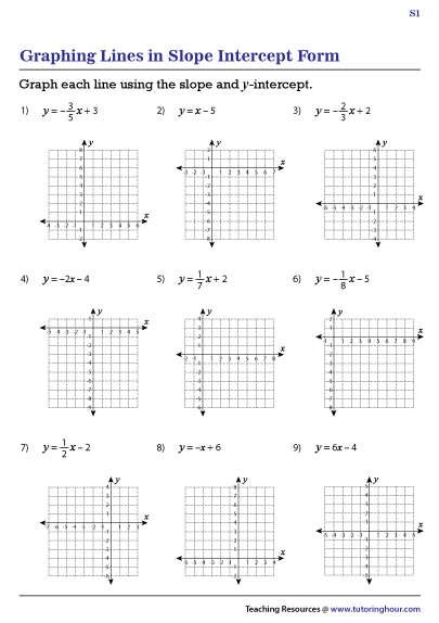 Graphing Linear Equations in Slope-Intercept Form Worksheet for 8th Grade Math Practice Eighth grade math worksheet for practicing graphing linear equations in slope-intercept form
