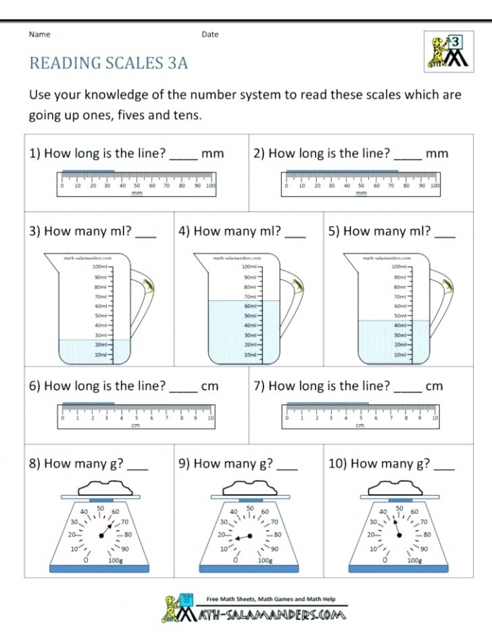 Reading Liquid Measurements Math Worksheet 9 Third grade student practicing how to read liquid measurements in liters and milliliters on an algebra worksheet