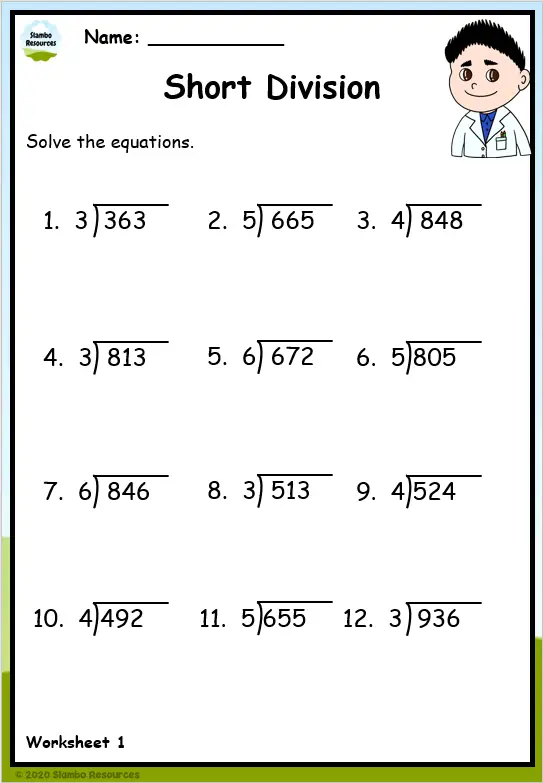 Fourth grade students practice long division with this science-themed math worksheet level 3