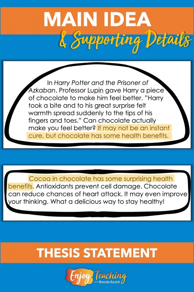 Third grade worksheet featuring a reading comprehension exercise focused on identifying main ideas and supporting details