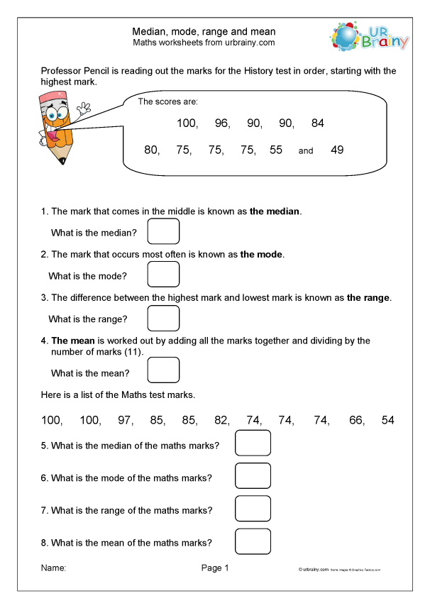 Sixth grade math worksheet for students practicing how to calculate the mean of a data set