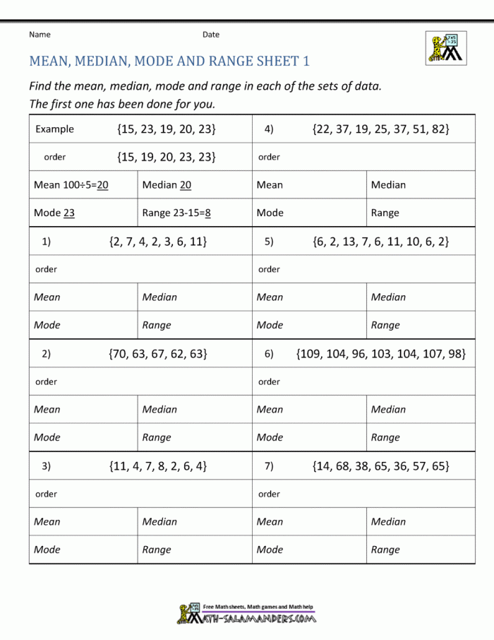 Finding the Average Mean Median and Mode Worksheet 7 Fifth grade student practicing math problems to determine the mean median and mode on a printed worksheet