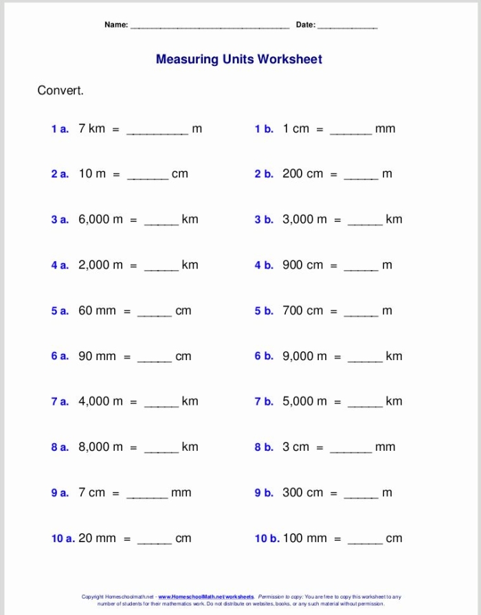 Fifth grade student completing a metric unit conversion worksheet by deconstructing measurement values