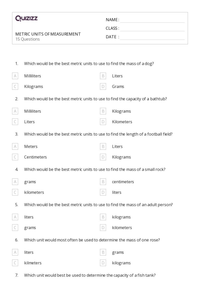 Metric Measurements Worksheet Number Three for Fifth Grade Fifth grade students practicing metric system unit conversions on a math worksheet