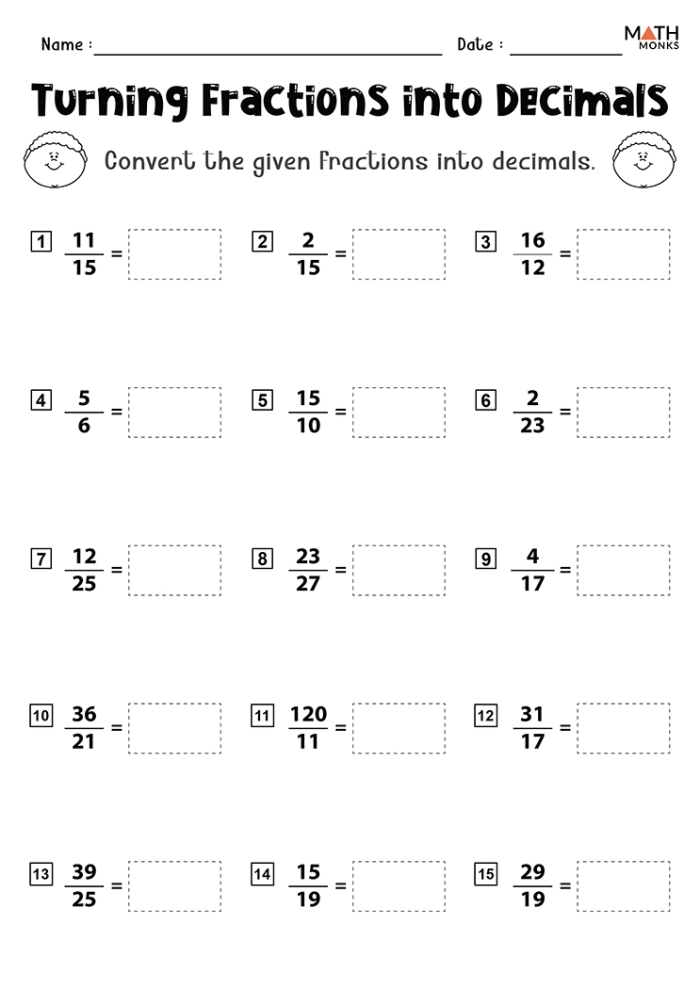 Fourth grade math worksheet showing money amounts converted to decimal notation with dollar signs and cents
