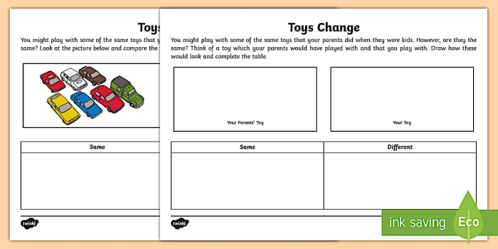 Second grade math worksheet featuring word problems about calculating change while shopping at a toy store
