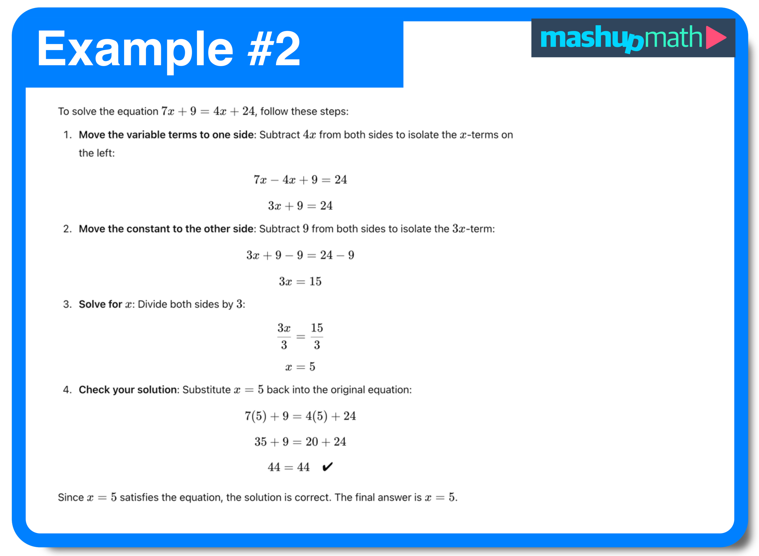Eighth grade math students working on a quiz-style worksheet to solve multi-step equations number 15