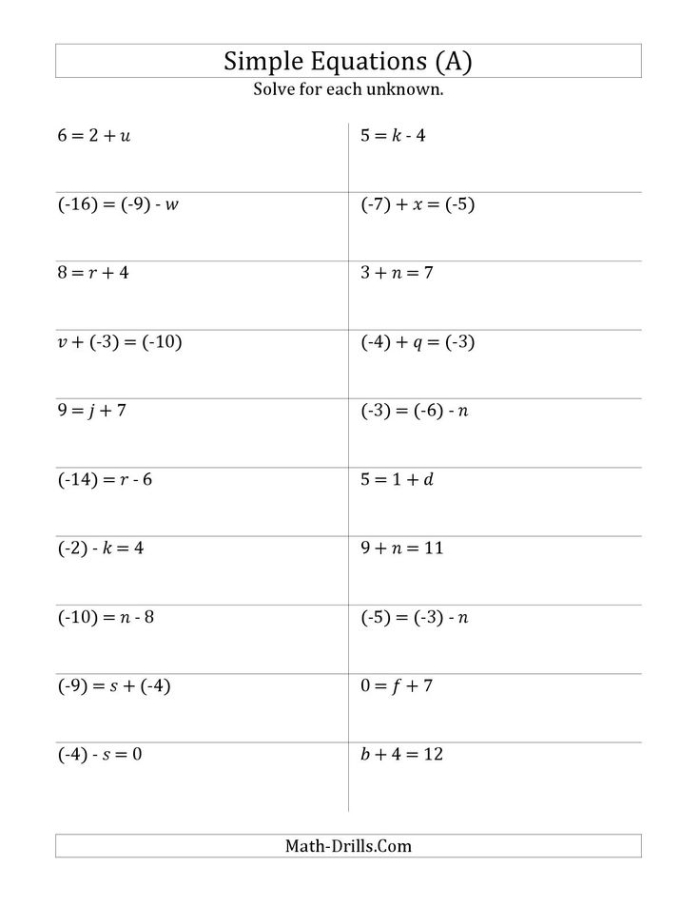 Worksheet featuring multi-step equations for eighth-grade algebra practice