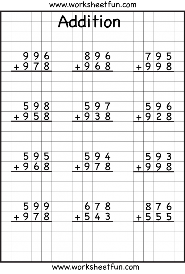 Multiplication with Regrouping worksheet featuring 40+ practice problems for fourth graders