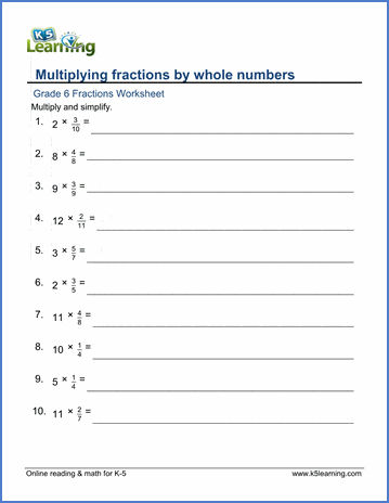 Fifth grade student completing a practice worksheet on how to multiply fractions