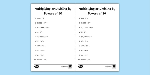Multiply by Powers of 10 Math Worksheet Number 11 Fourth grade student worksheet for practicing multiplication by powers of 10