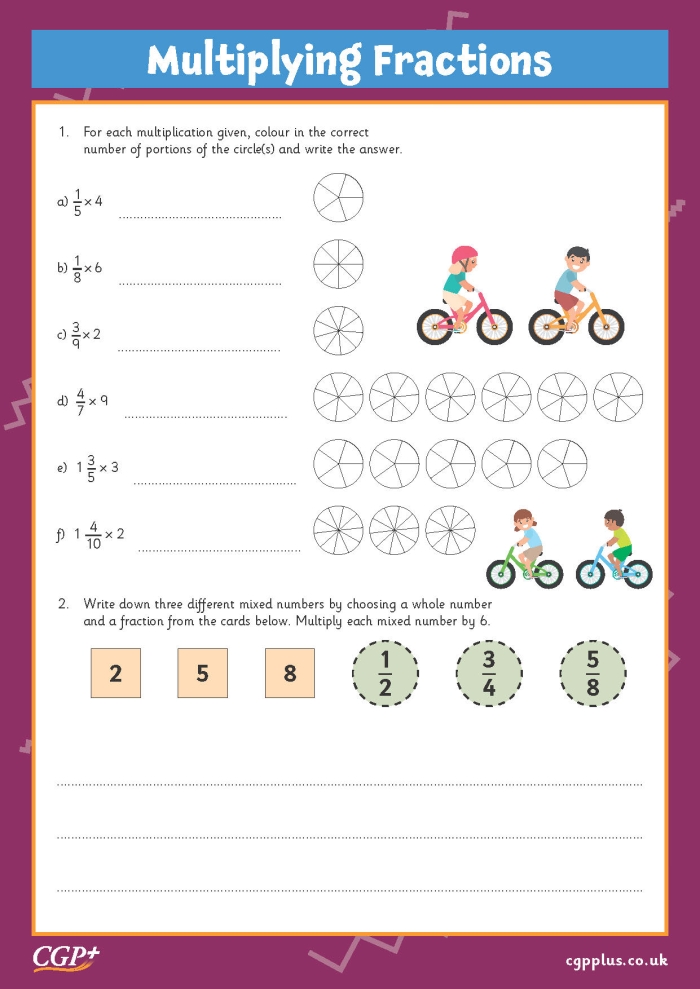 Fifth grade math worksheet focused on multiplying mixed numbers by whole numbers