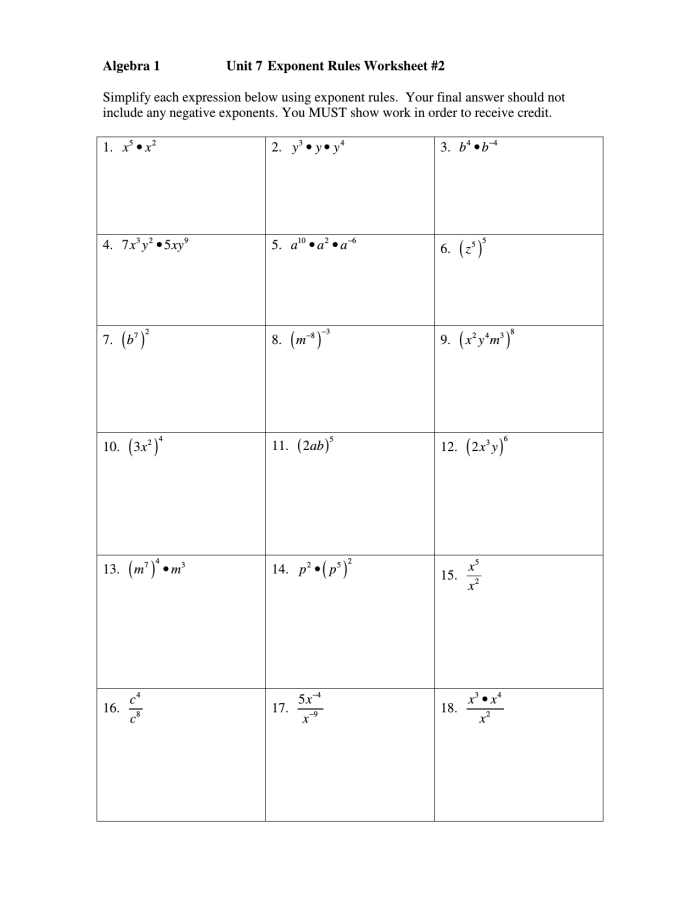 Negative and Zero Exponents Practice Worksheet 13 Eighth grade math worksheet focusing on solving expressions with negative and zero exponents
