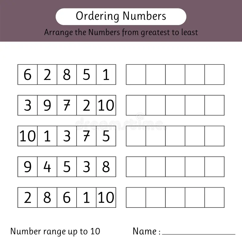First grade number sequencing worksheet with items arranged from least to greatest