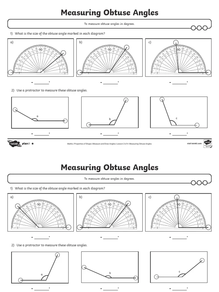 Fourth grade student working on an obtuse angles worksheet to identify geometric shapes